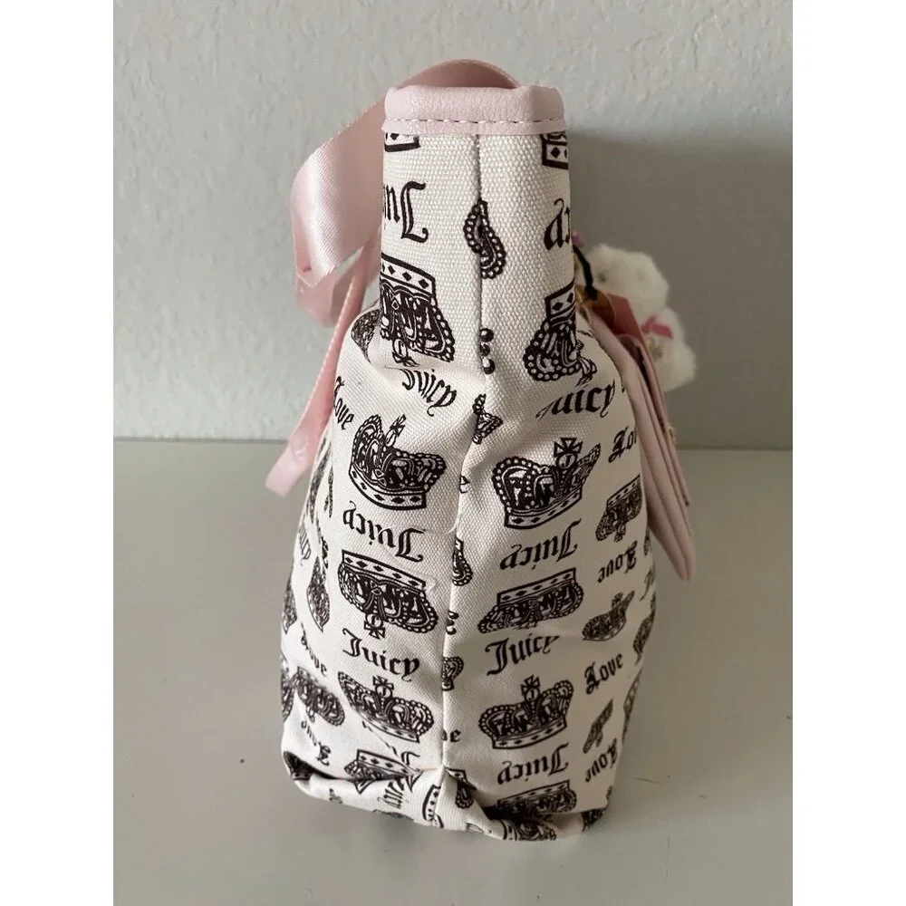 Juicy Couture Crown Juicy Festival Tote Bag Pink Cream Chocolate W/Plush Charm‎